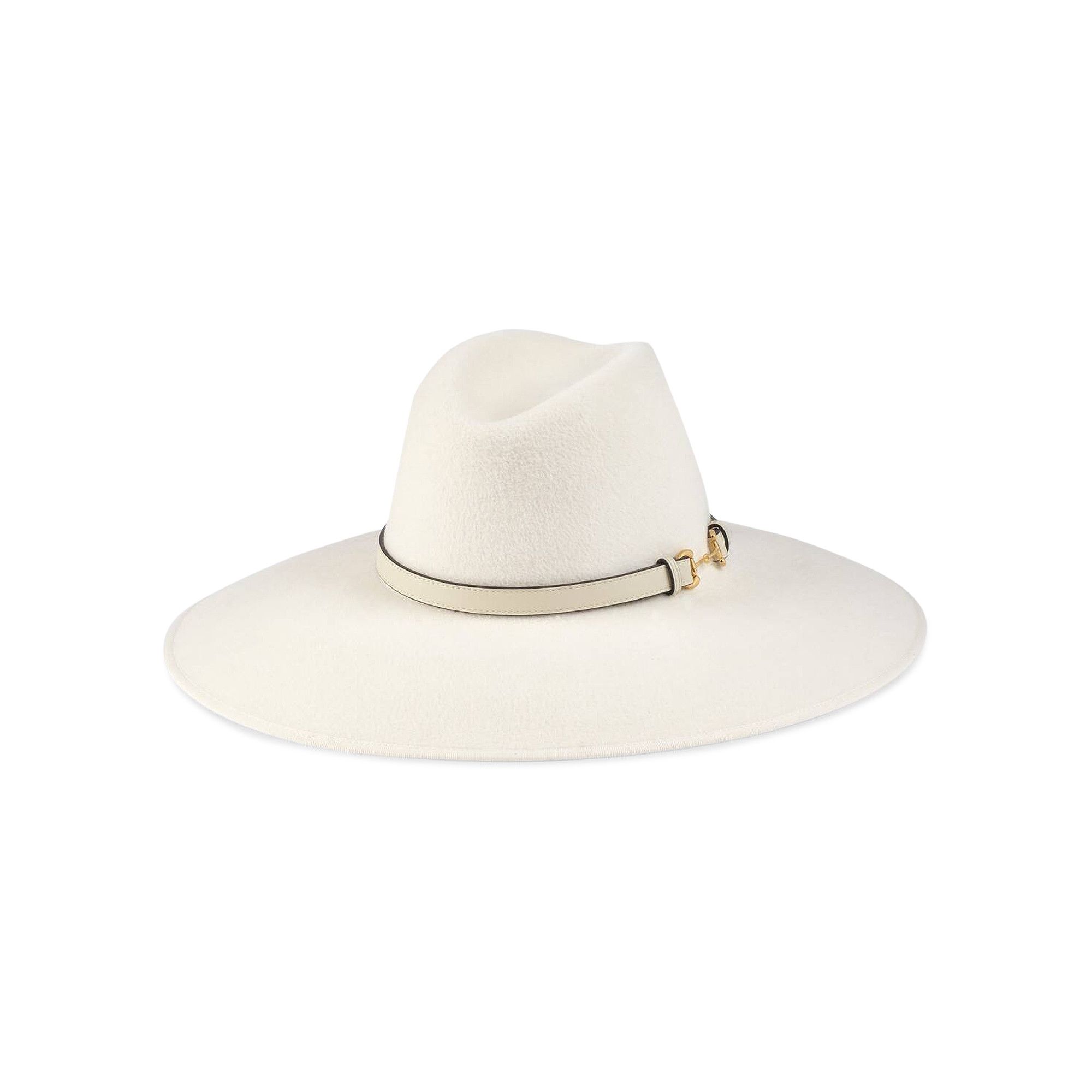 Buy Gucci Felt Wide Brim Hat With Horsebit White 649900 4HABK 9077 GOAT