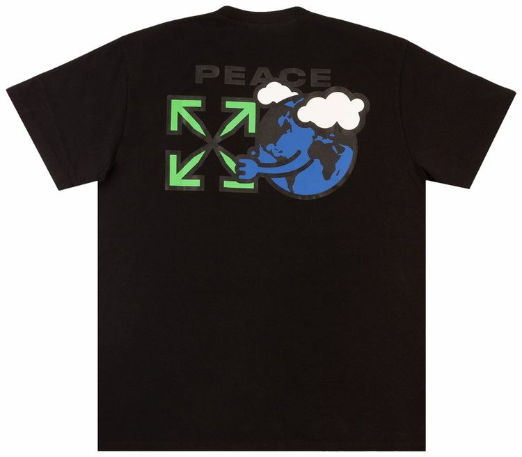 Off White Peace Worldwide Short Sleeve Slim Tee BlackGreen