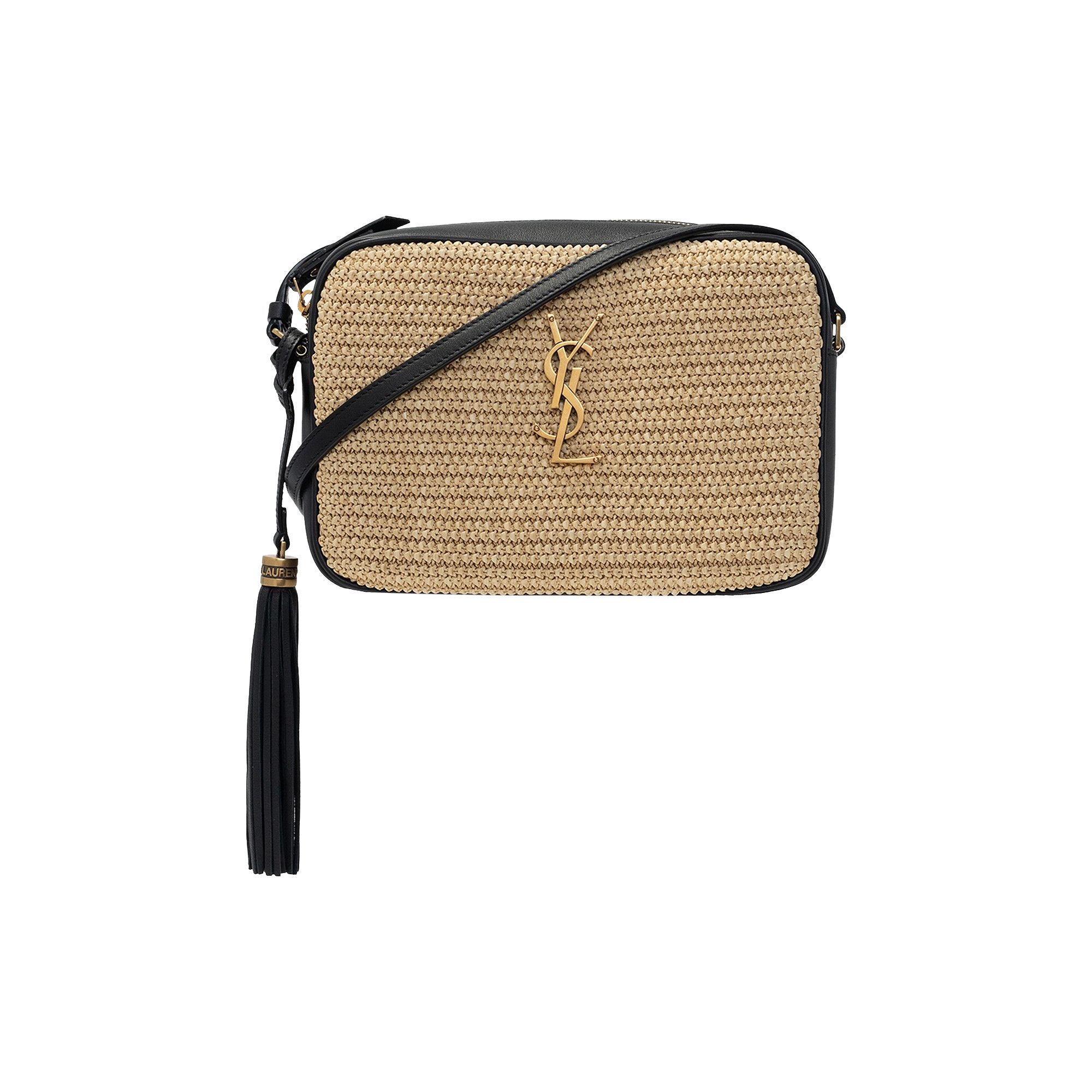 Saint laurent lou raffia and leather shoulder bag sales