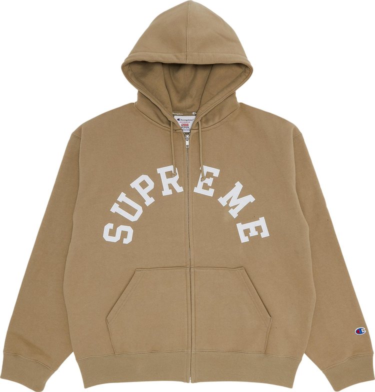 Supreme x Champion Zip Up Hooded Sweatshirt 'Tan'