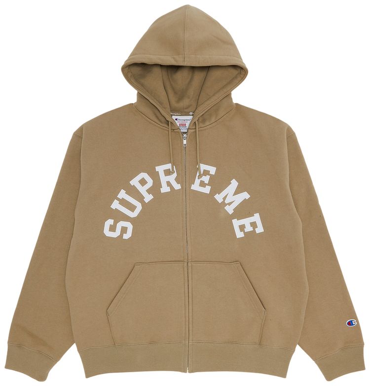 Supreme x Champion Zip Up Hooded Sweatshirt Tan