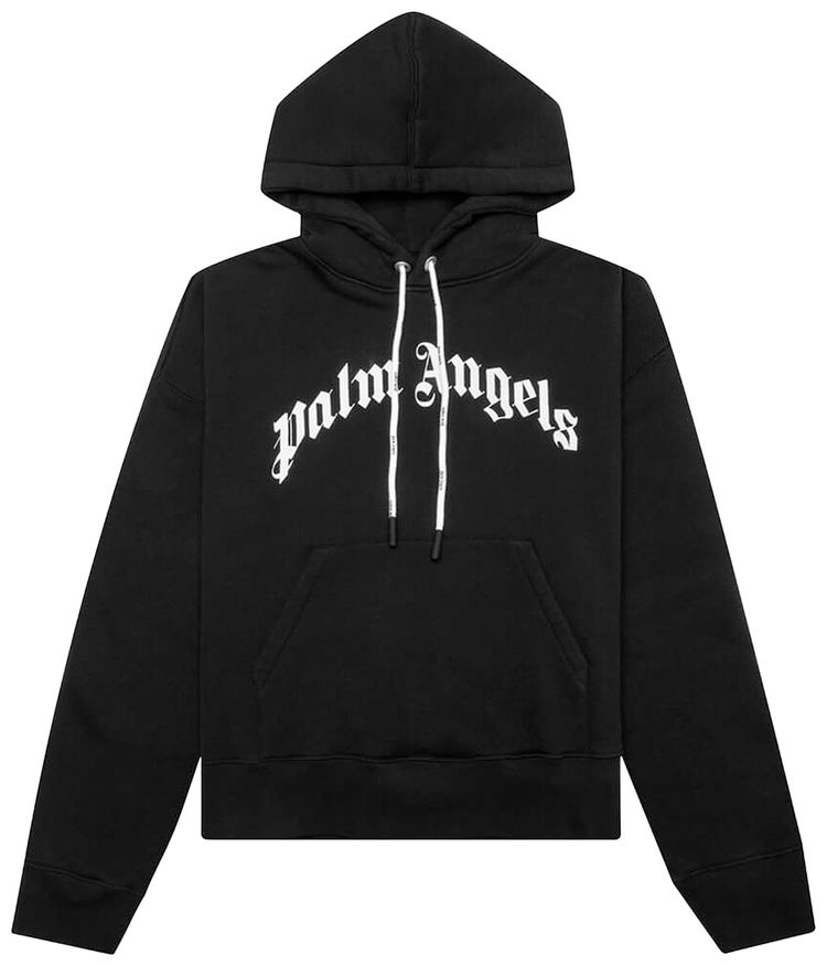 Palm Angels Curved Logo Hoodie BlackWhite