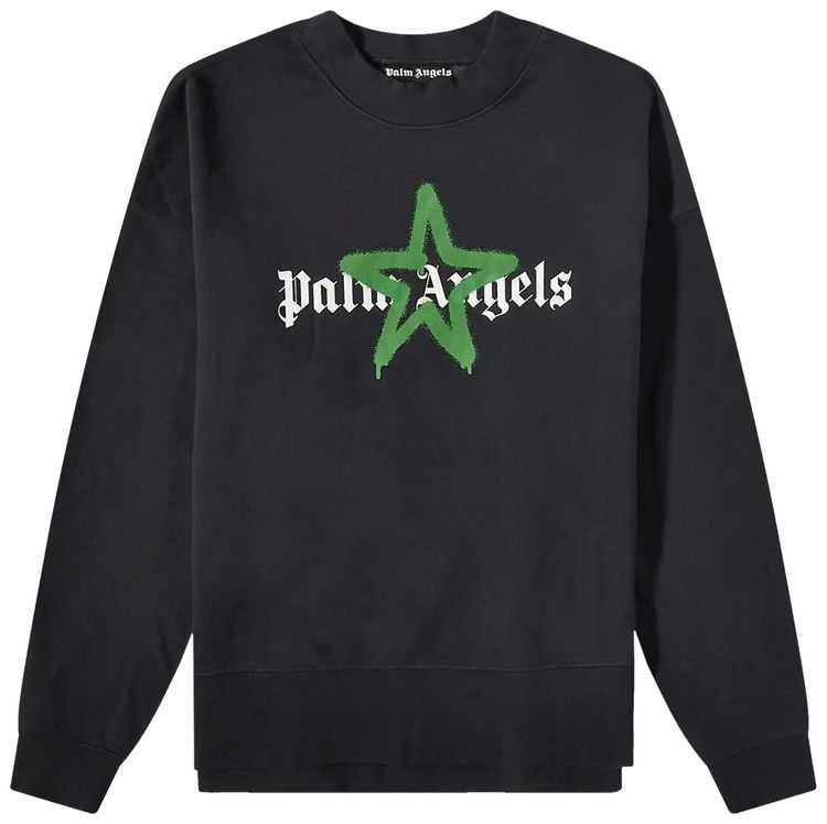 Palm Angels Star Sprayed Logo Sweatshirt BlackGreen