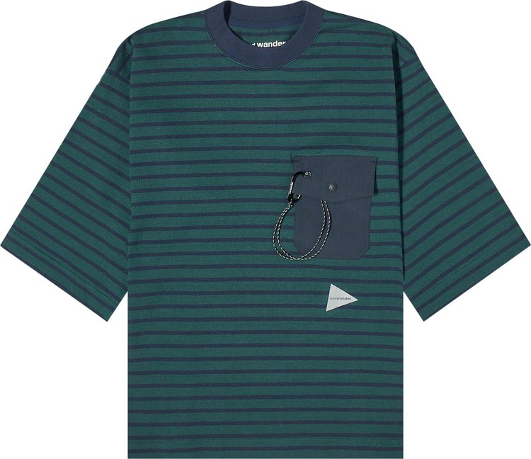 And Wander Stripe Pocket Half-Sleeve T-Shirt 'Green'