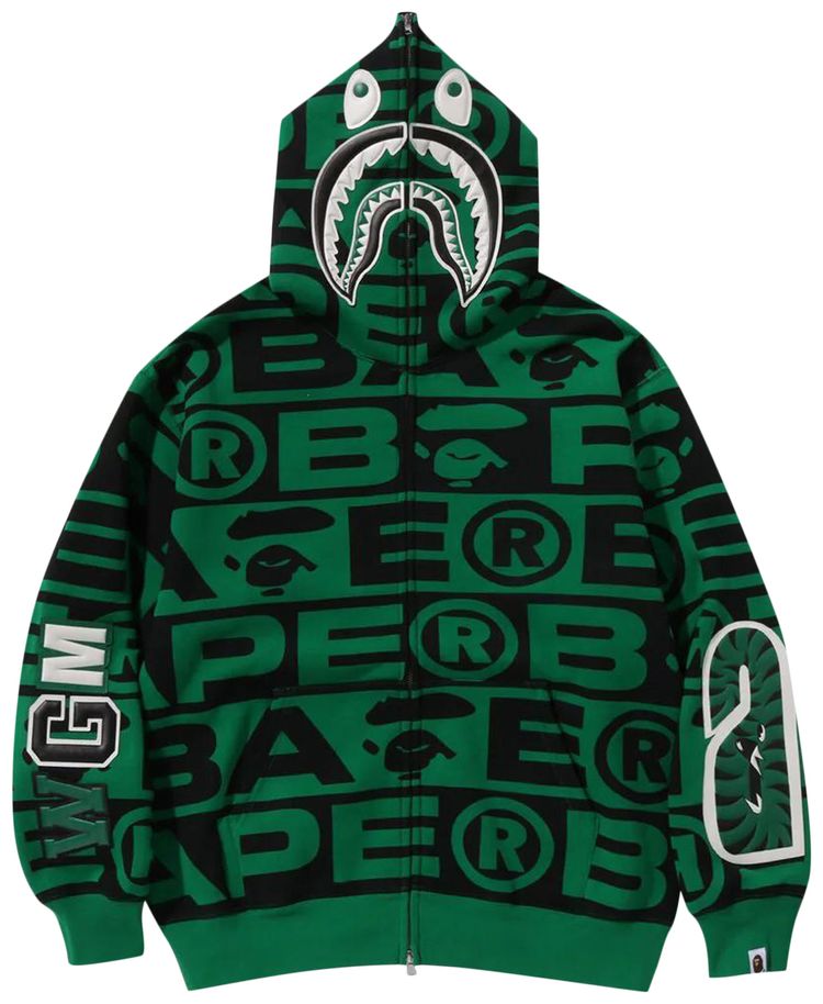BAPE Lux Sport Pattern Shark Full Zip Hoodie Green