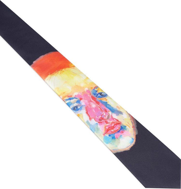 KidSuper Face Printed Silk Tie Black