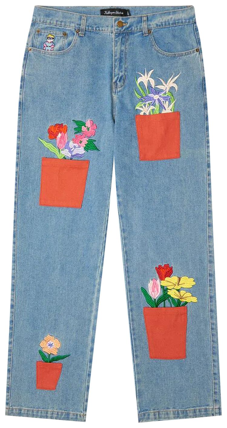 KidSuper All Over Flower Pots Denim Jeans Blue
