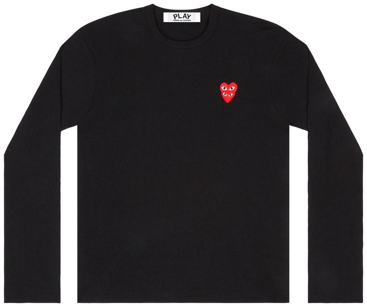 Comme des Garcons PLAY Double Heart Long Sleeve T Shirt Black