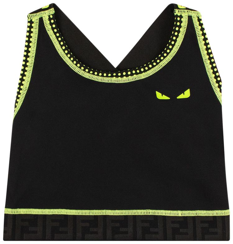 Fendi Wonders Monster Eyes Sports Crop Top BlackNeon Yellow