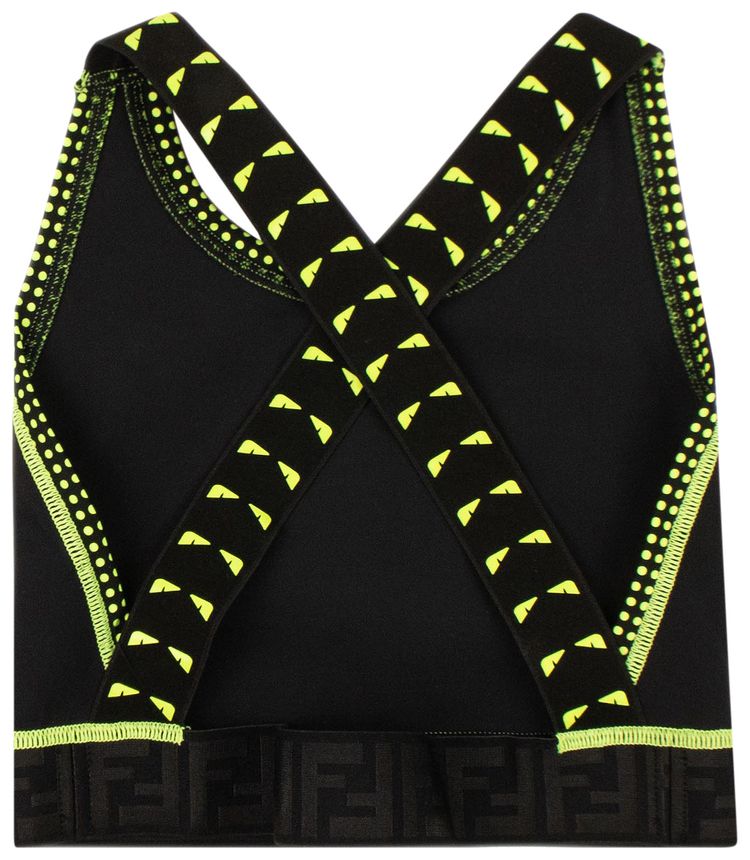 Fendi Wonders Monster Eyes Sports Crop Top BlackNeon Yellow