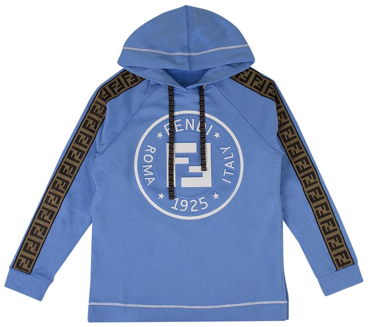 Fendi Logo Stripe Hooded Sweatshirt Blue