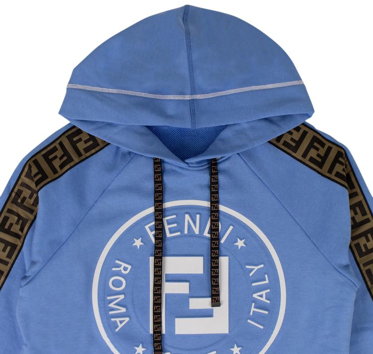 Fendi Logo Stripe Hooded Sweatshirt Blue