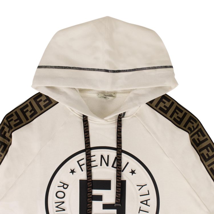 Fendi Logo Stripe Hooded Sweatshirt White