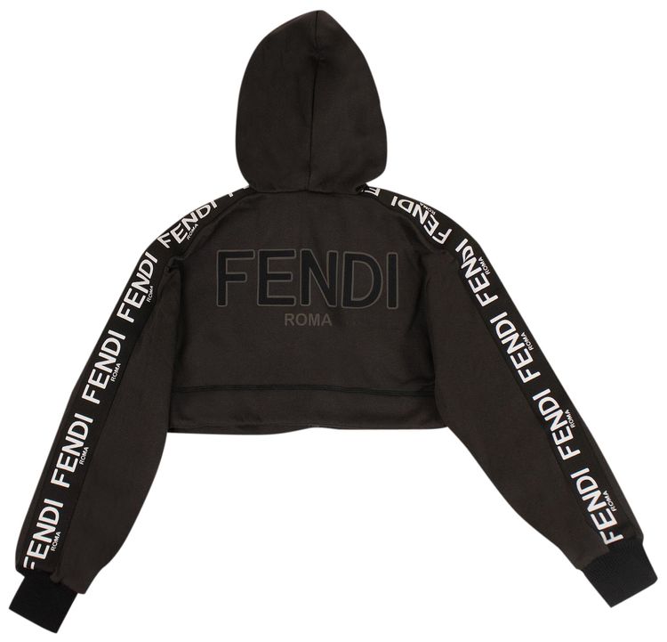 Fendi Logo Stripe Cropped Hooded Sweatshirt Black