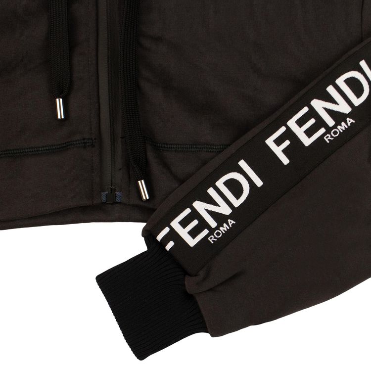 Fendi Logo Stripe Cropped Hooded Sweatshirt Black