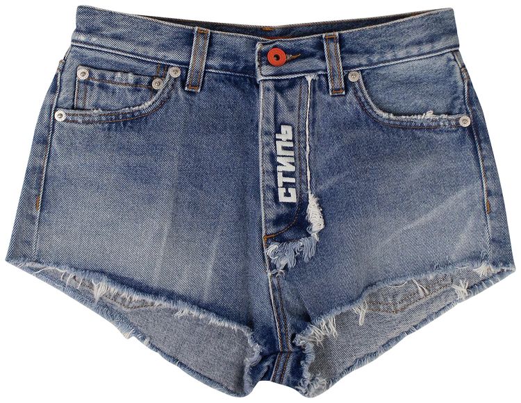 Heron Preston Denim Shorts Wash Vintage Wash White