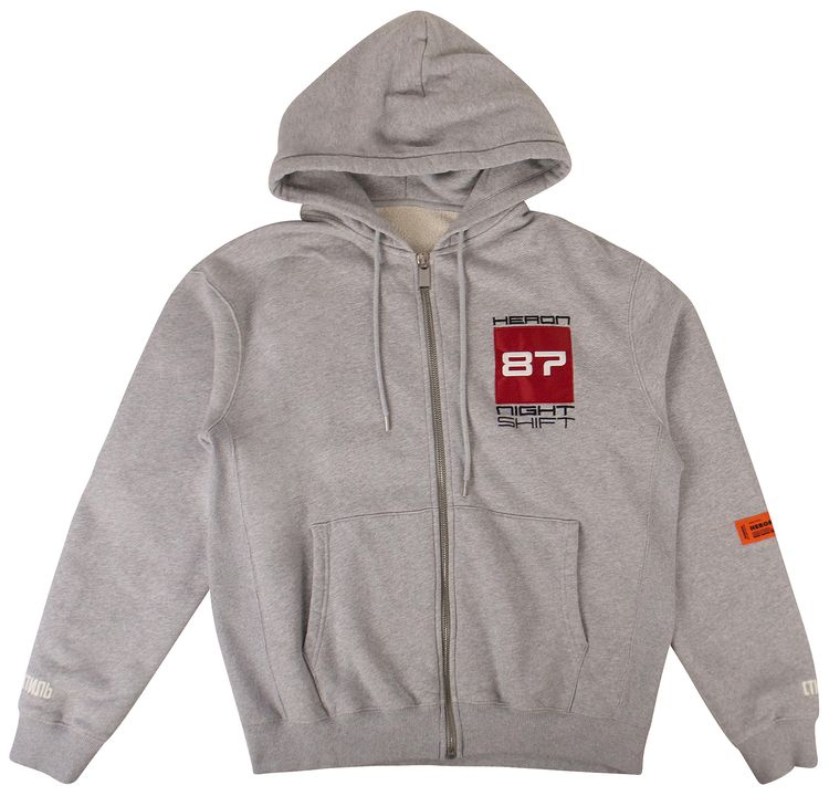 Heron Preston Night Shift Logo Zip Up Sweatshirt Grey