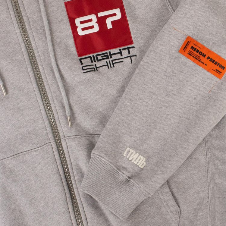 Heron Preston Night Shift Logo Zip Up Sweatshirt Grey