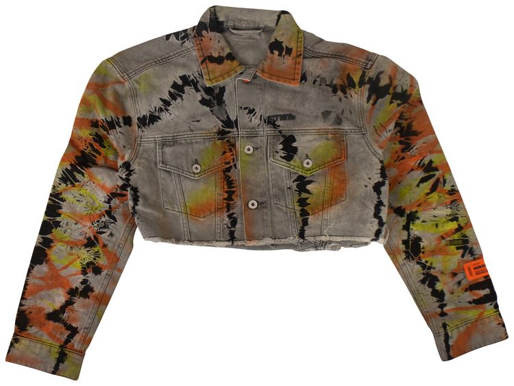 Heron Preston Cropped Washed Tie Dye Denim Jacket Multicolor
