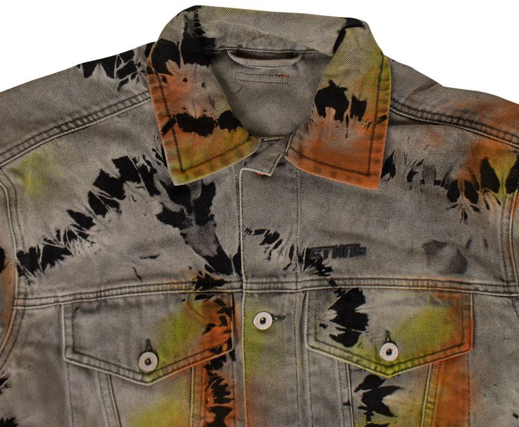 Heron Preston Cropped Washed Tie Dye Denim Jacket Multicolor