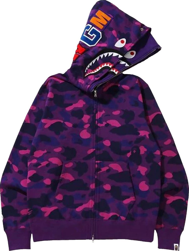 BAPE Color Camo Shark Wide Full Zip Double Hoodie 'Purple'