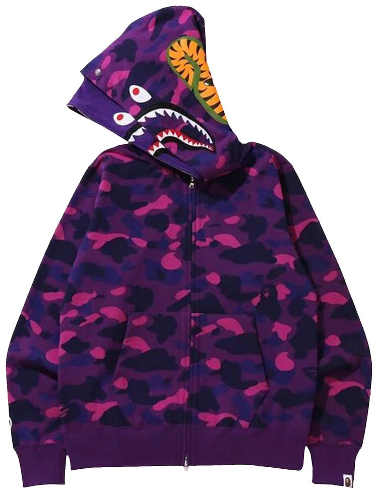 BAPE Color Camo Shark Wide Full Zip Double Hoodie Purple