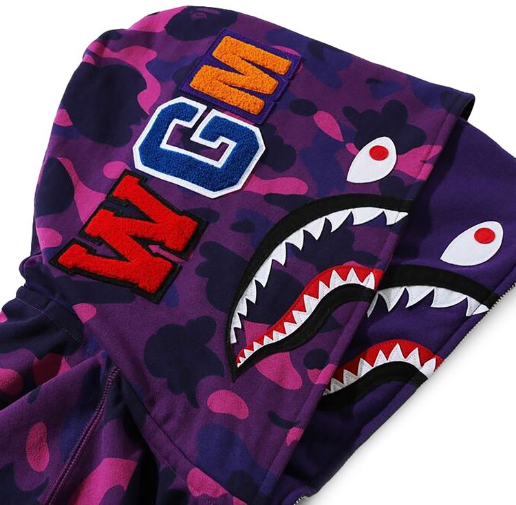 BAPE Color Camo Shark Wide Full Zip Double Hoodie Purple
