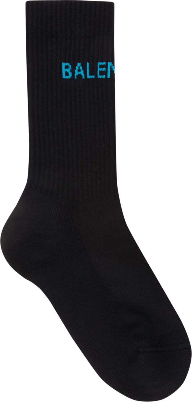 Balenciaga Logo Socks 'Black/SkyBlue'