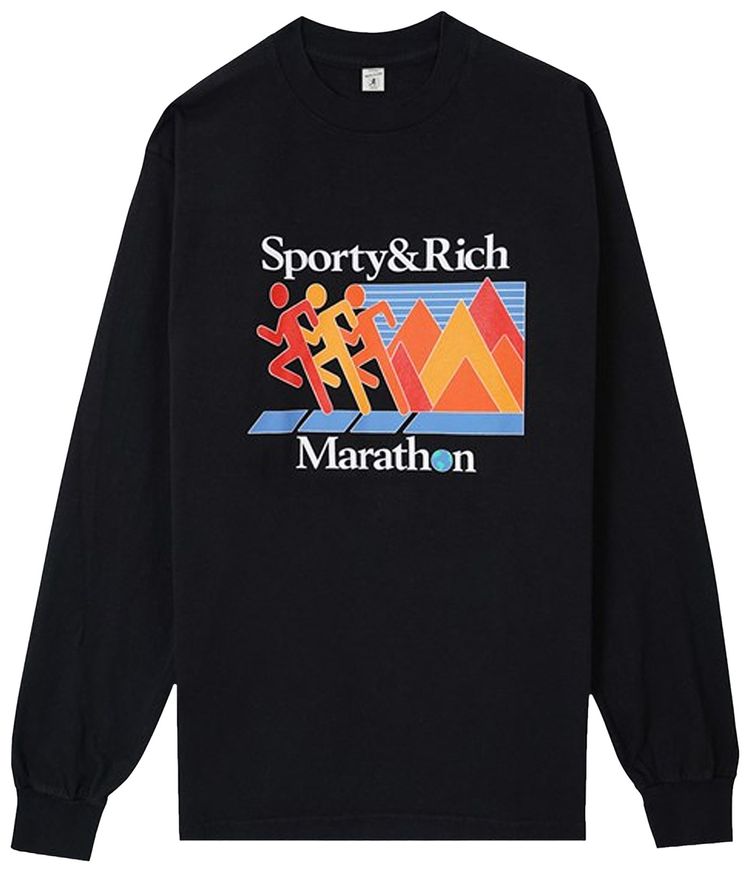 Sporty  Rich Marathon Long Sleeve T Shirt Black