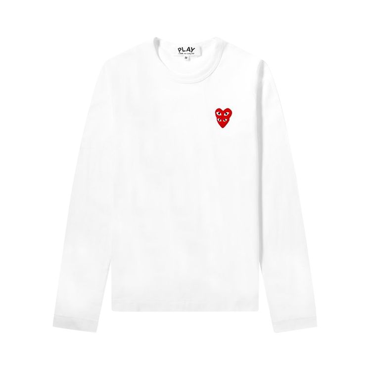 Comme des Garcons PLAY Double Heart Long Sleeve T Shirt White