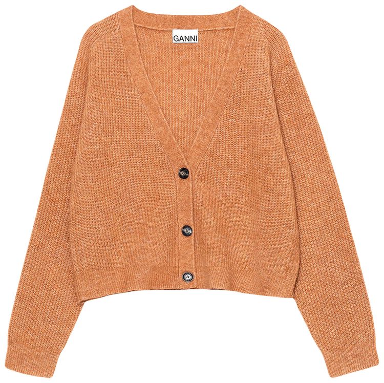 GANNI Soft Wool Knit Cardigan Tiger Eye