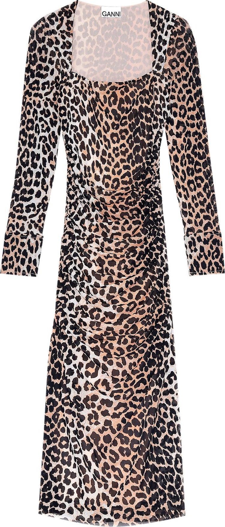 GANNI Printed Mesh Dress Leopard