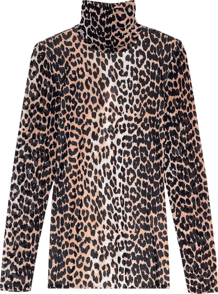 GANNI Printed Mesh Rollneck Sweater 'Leopard'