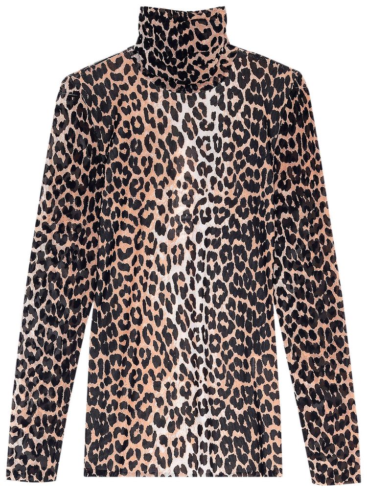 GANNI Printed Mesh Rollneck Sweater Leopard