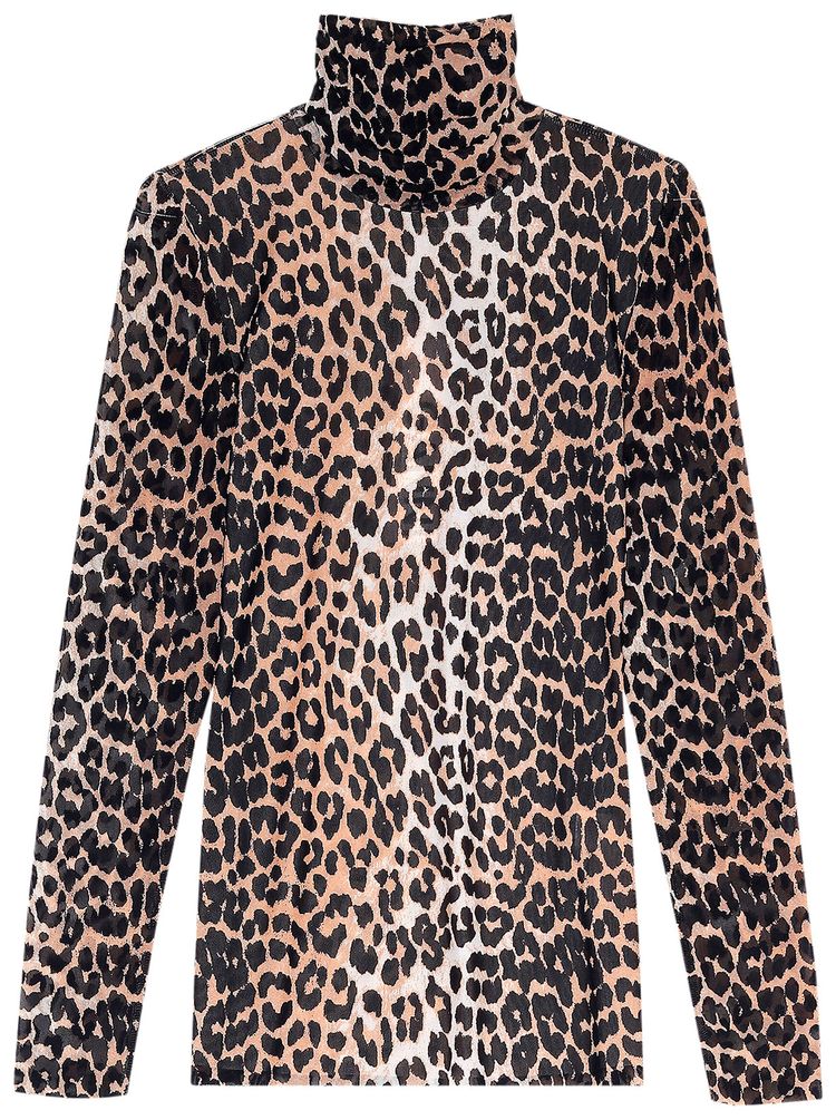 GANNI Printed Mesh Rollneck Sweater 'Leopard'