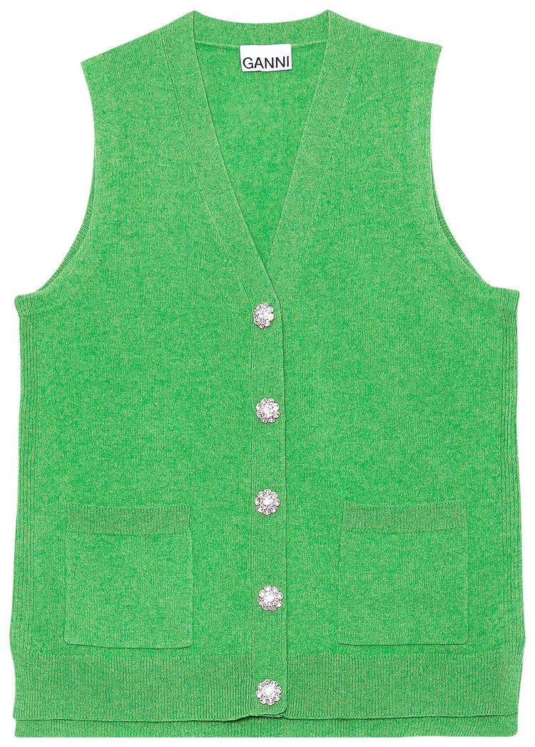 GANNI Cashmere Knit Vest Green