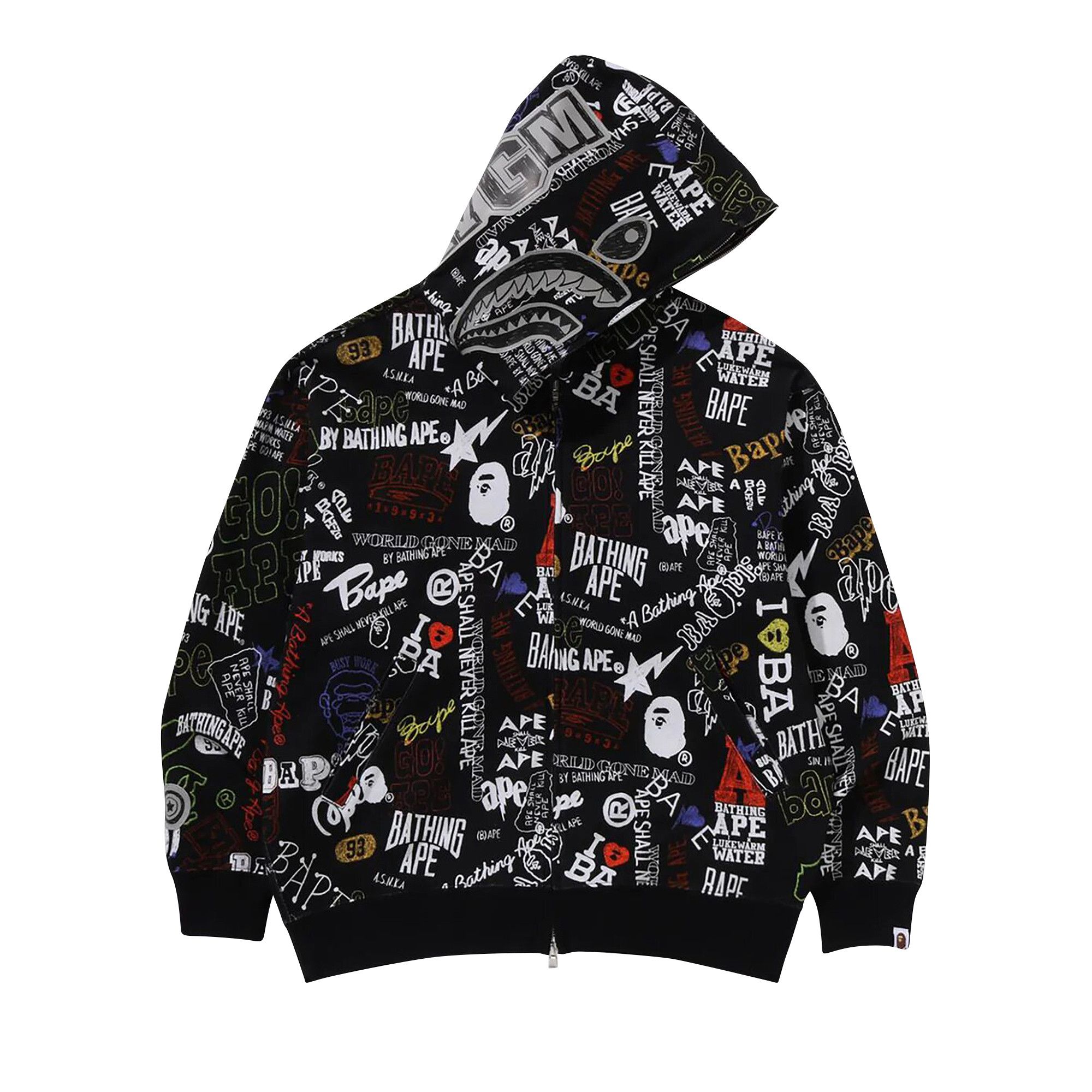 BAPE logo multi fonts shark full zip hoodie Orange A Bathing Ape