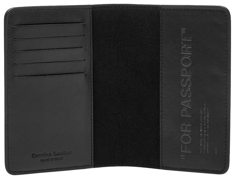 Off White Debossed Quote Passport Holder Black