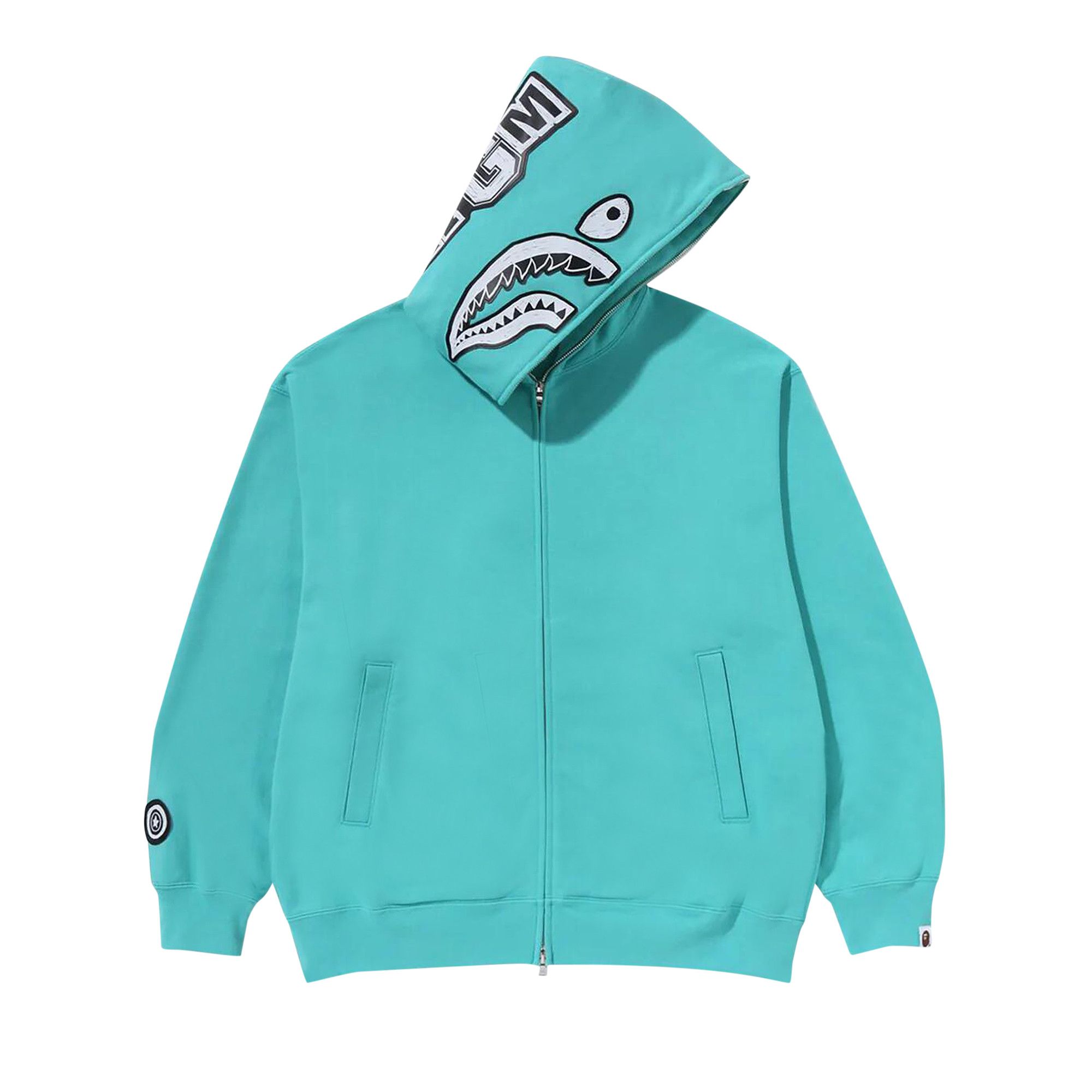 Size xl BAPE Hand Drawn Face Relaxed Fit Shark Full Zip Hoodie Sax