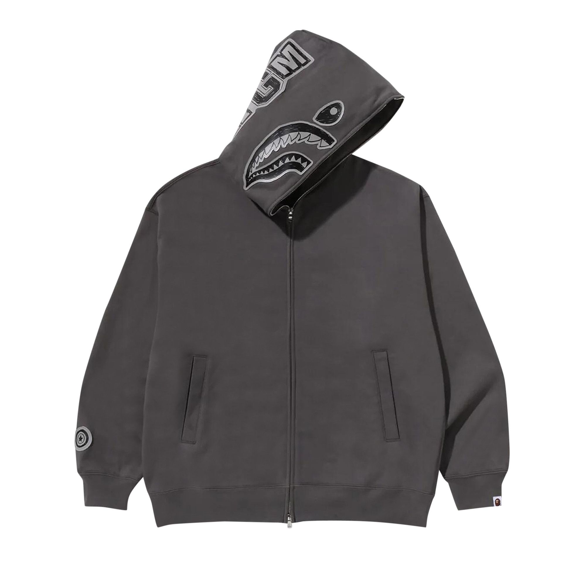 Size xl BAPE Hand Drawn Face Relaxed Fit Shark Full Zip Hoodie Grey