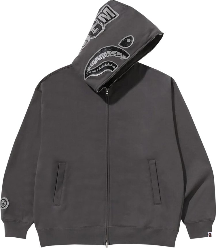 BAPE Hand Drawn Face Relaxed Fit Shark Full Zip Hoodie Grey