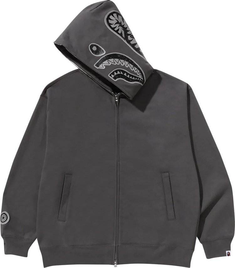 BAPE Hand Drawn Face Relaxed Fit Shark Full Zip Hoodie Grey