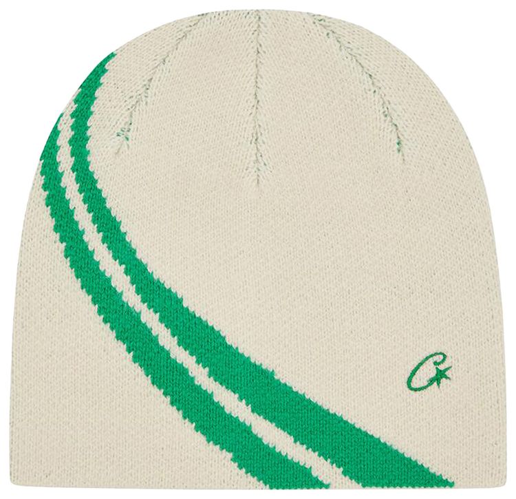 Corteiz Knit Stripe Beanie V2 GreenCream