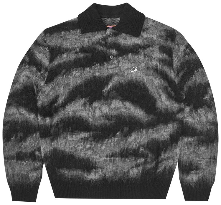 Corteiz Mohair Fuzzy Collar Sweater Black Camo