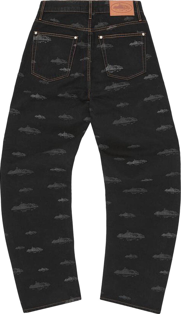 Corteiz Alcatraz Pattern Denim Jeans Black