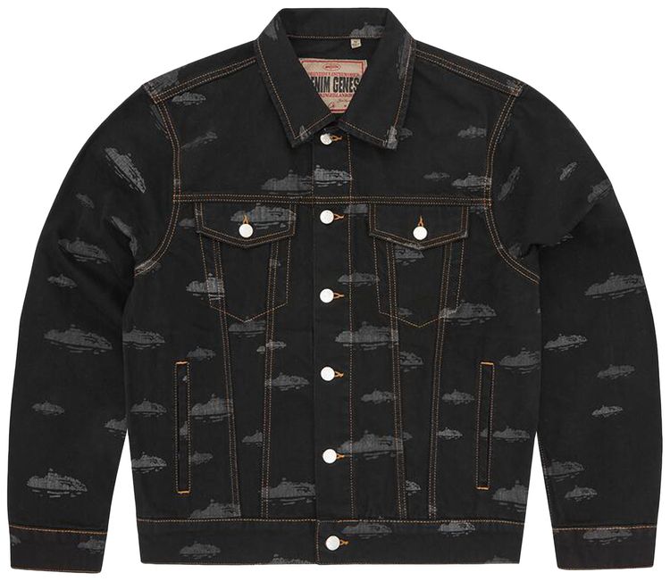 Corteiz Alcatraz Pattern Denim Jacket Black