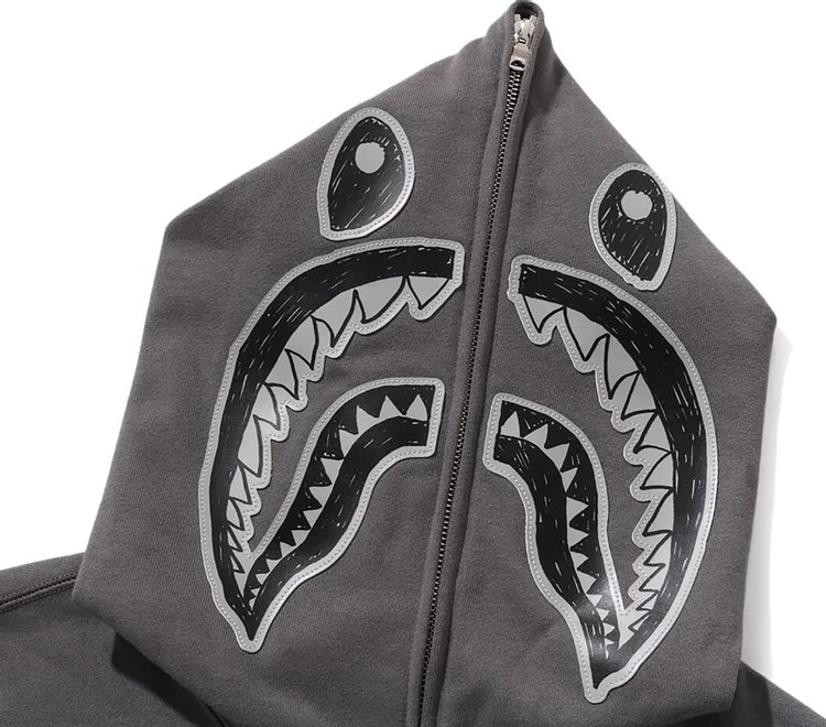 BAPE Hand Drawn Face Relaxed Fit Shark Full Zip Hoodie Grey