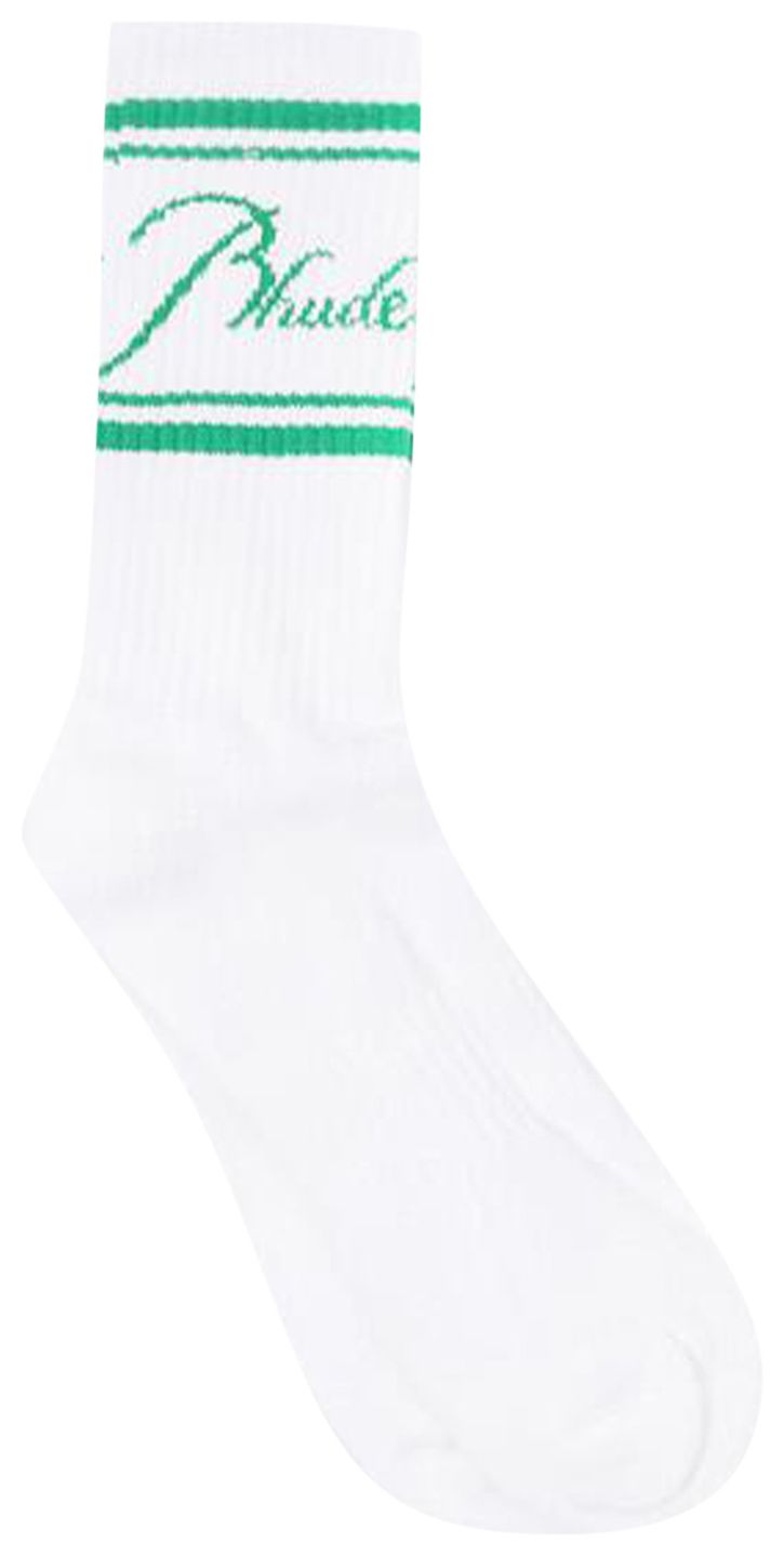 Buy Rhude Script Logo Sock 'White/Green' PS24SO06616433 WHGR GOAT