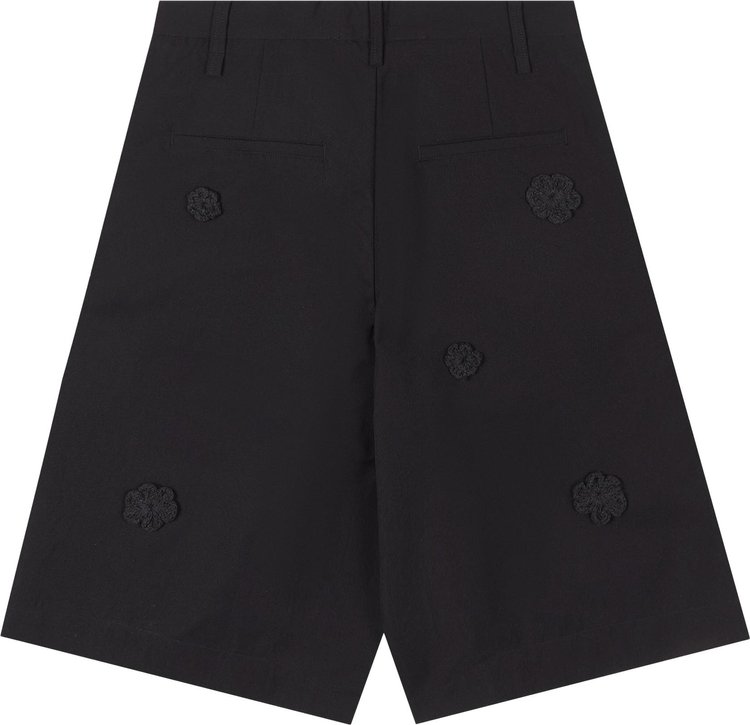 Song for the Mute Single Pleated Shorts With Embroidered Flowers Black