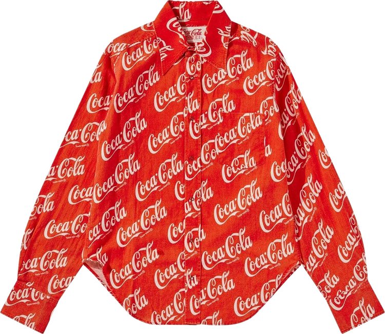 ERL Woven Printed Button Up Shirt 'Red Coca Cola'